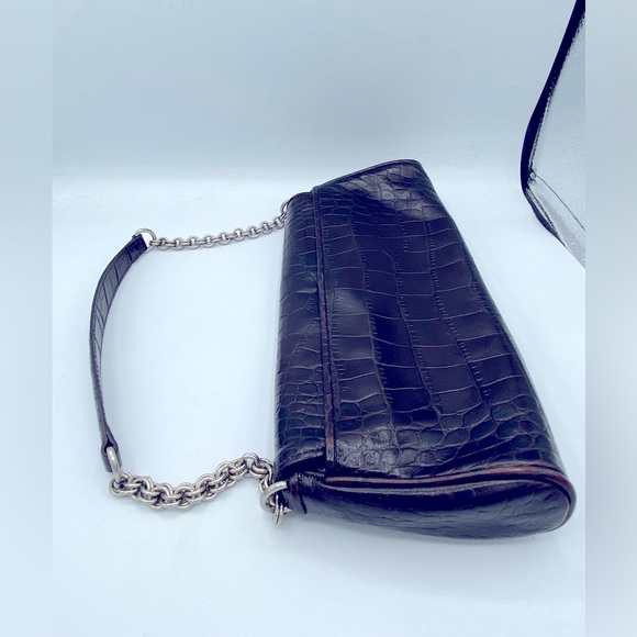 Ann Taylor Genuine Brown Leather Croc Embossed Clutch/Handbag 11”by5”by2” EUC - Picture 7 of 11